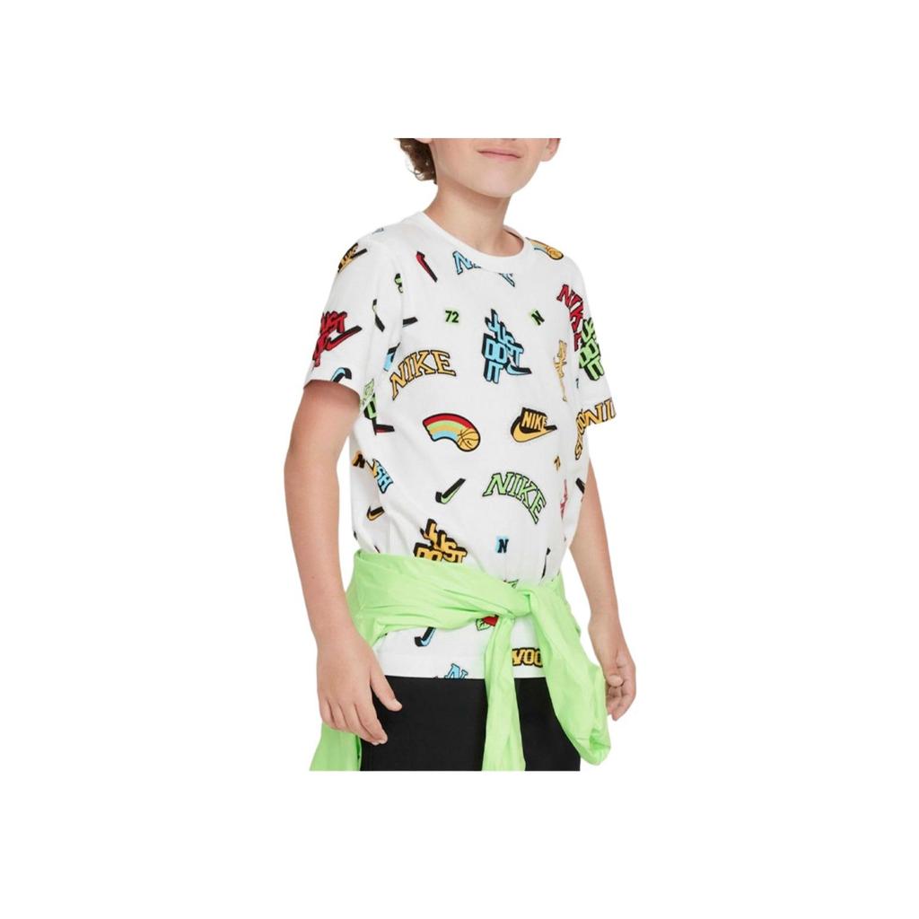Nike Sportswear Round Neck Printed Letter Soft Comfortable Vintage Style Short Sleeve T-Shirt Kids Tops White FZ5170-100