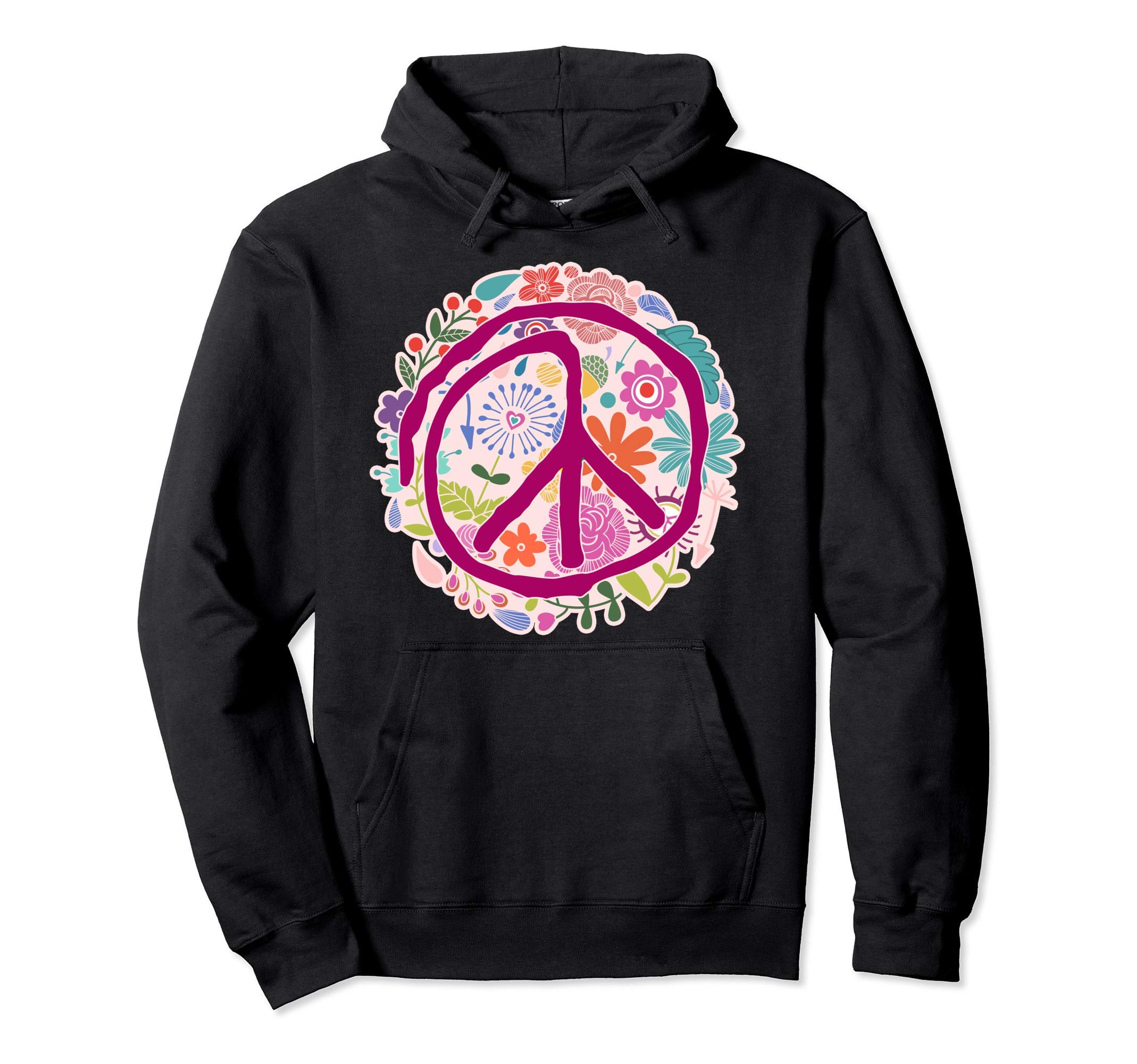 Худи с принтом Flower Power PEACE Sign 2 Happy Fan Fun - чёрный 7183₽