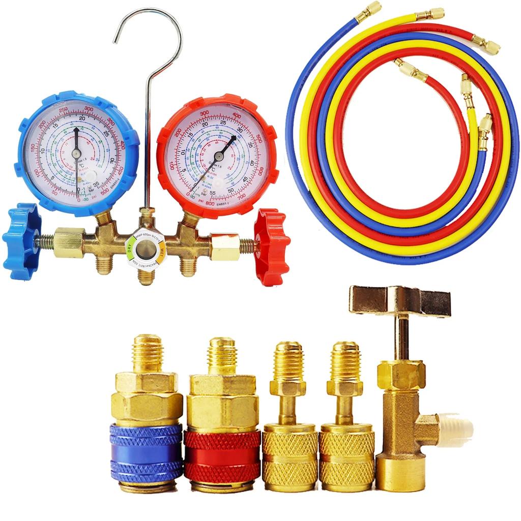 Gauge Marked R410A R404A R134A Refrigerant Manifold Gauge Air Condition Refrigeration Set Air Conditioning Tools Hose Hook