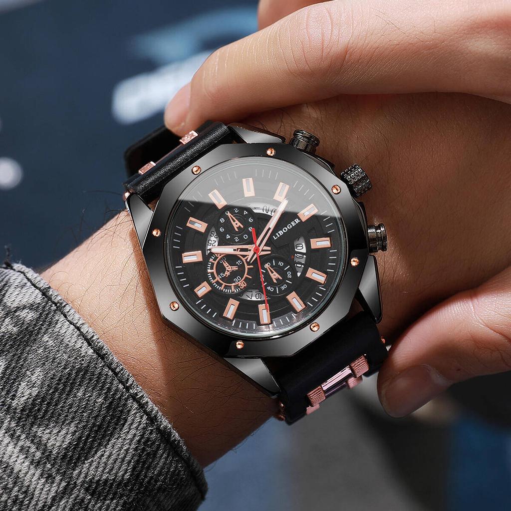 Luxury Large Dial Men's Sports Watch Fashion Silicone Band Quartz Wristwatches With Date Calendar