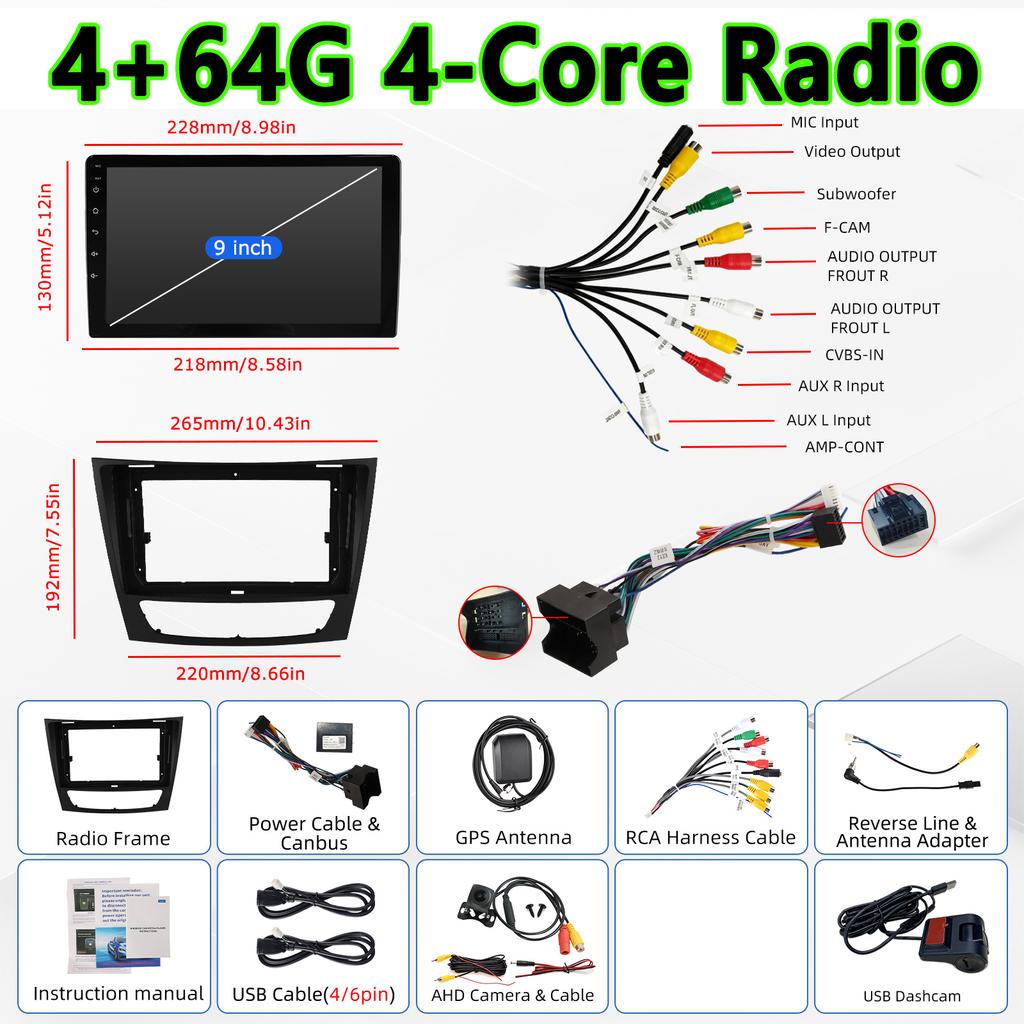 MOPECT 4+128G Carplay Android 15 Car Radio Player for Mercedes Benz E-Class W211 E200 E220 E300 E350 E240 E270 E280 W463 W209 W219 NO 2 Din 4G DAB+ DV