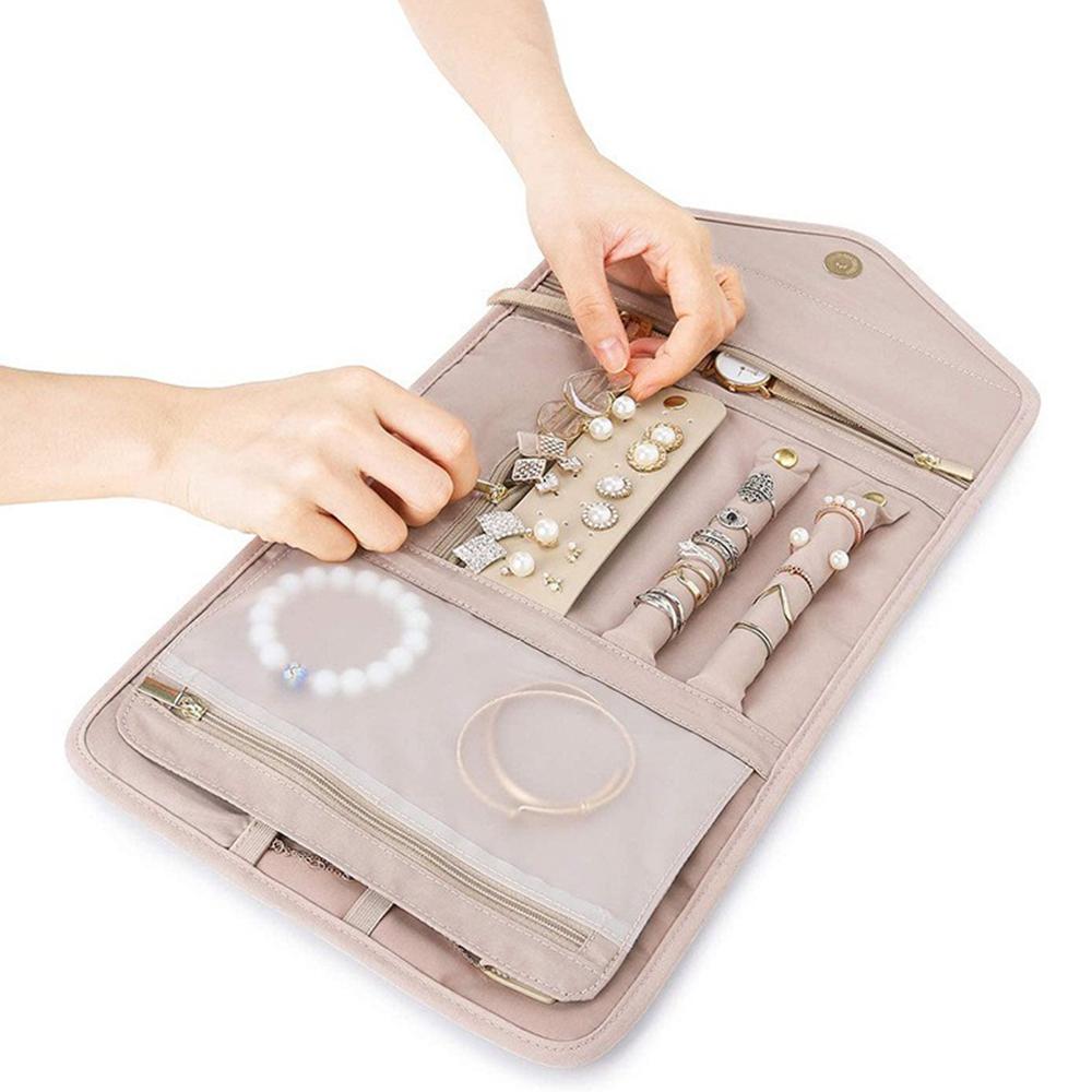 1 Pièce Organisateur de Bijoux Pliable, Organisateur de Bijoux de Voyage Pratique, Pochette à Bijoux Boucles d'Oreilles Colliers Bagues, Sac Roulé à Bijoux,