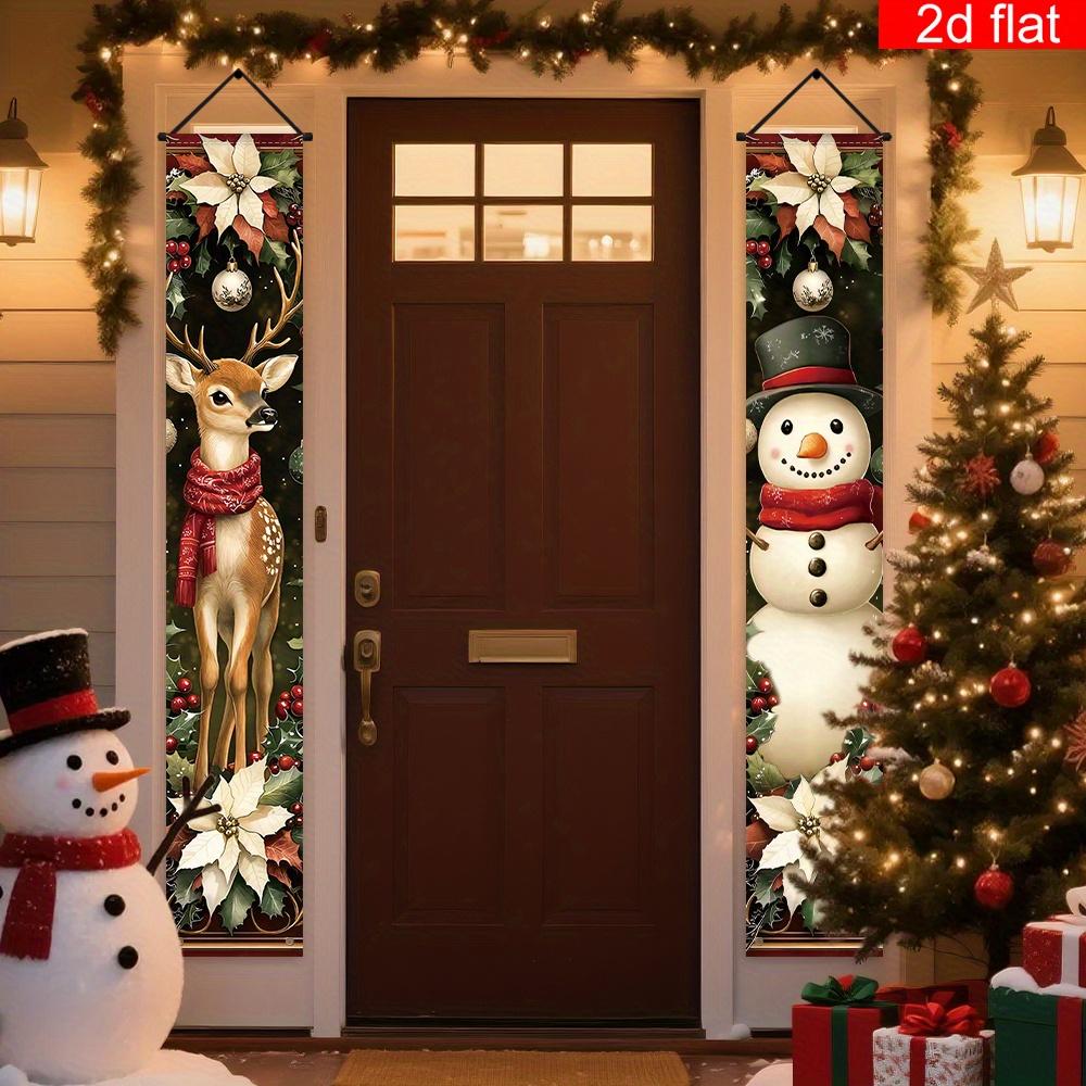 Merry Christmas Couplet Banner Floral Snowman Deer 1 Pair Indoor Outdoor Decor