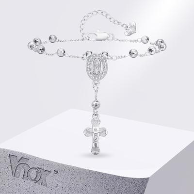 Vnox Virgin Mary Bracelets For Women,White Gold Plated Jesus Christ Charm Cross Pendant Bracelet, Religon Faith Church Jewelry