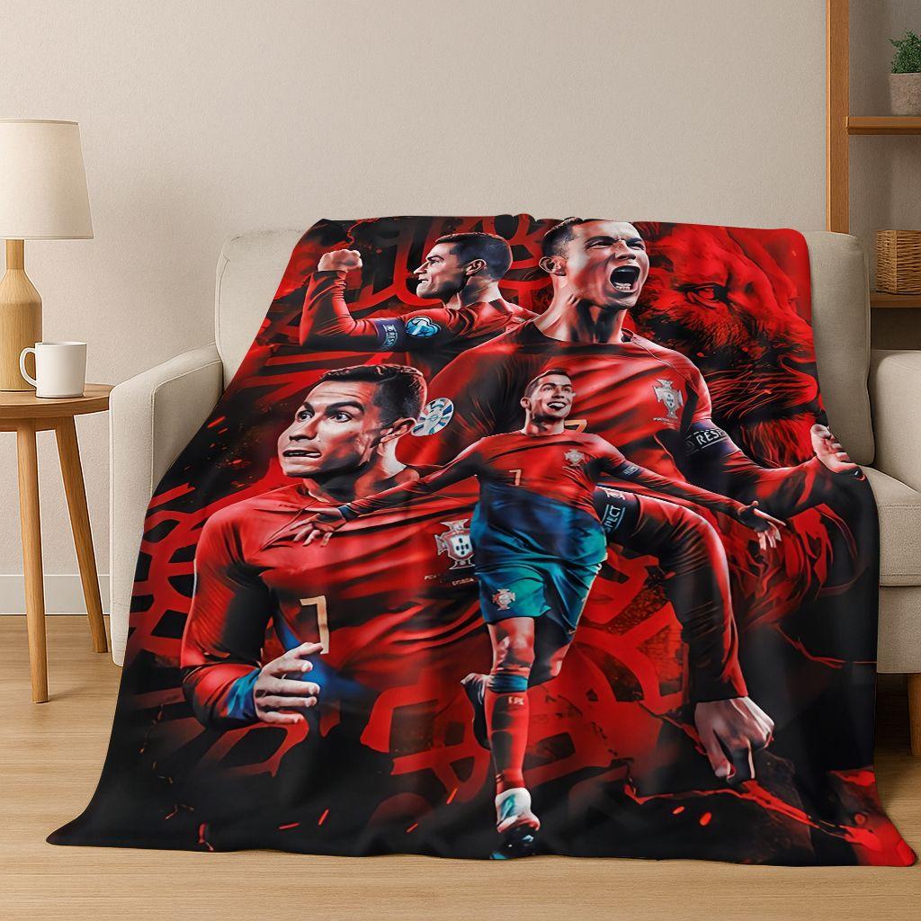 3D Goat Football Star R-Ronaldo Cartoon Art Flannel Blanket,Cozy Soft Throw Blanket for Home Bedroom Bed Sofa Picnic Cover Kid