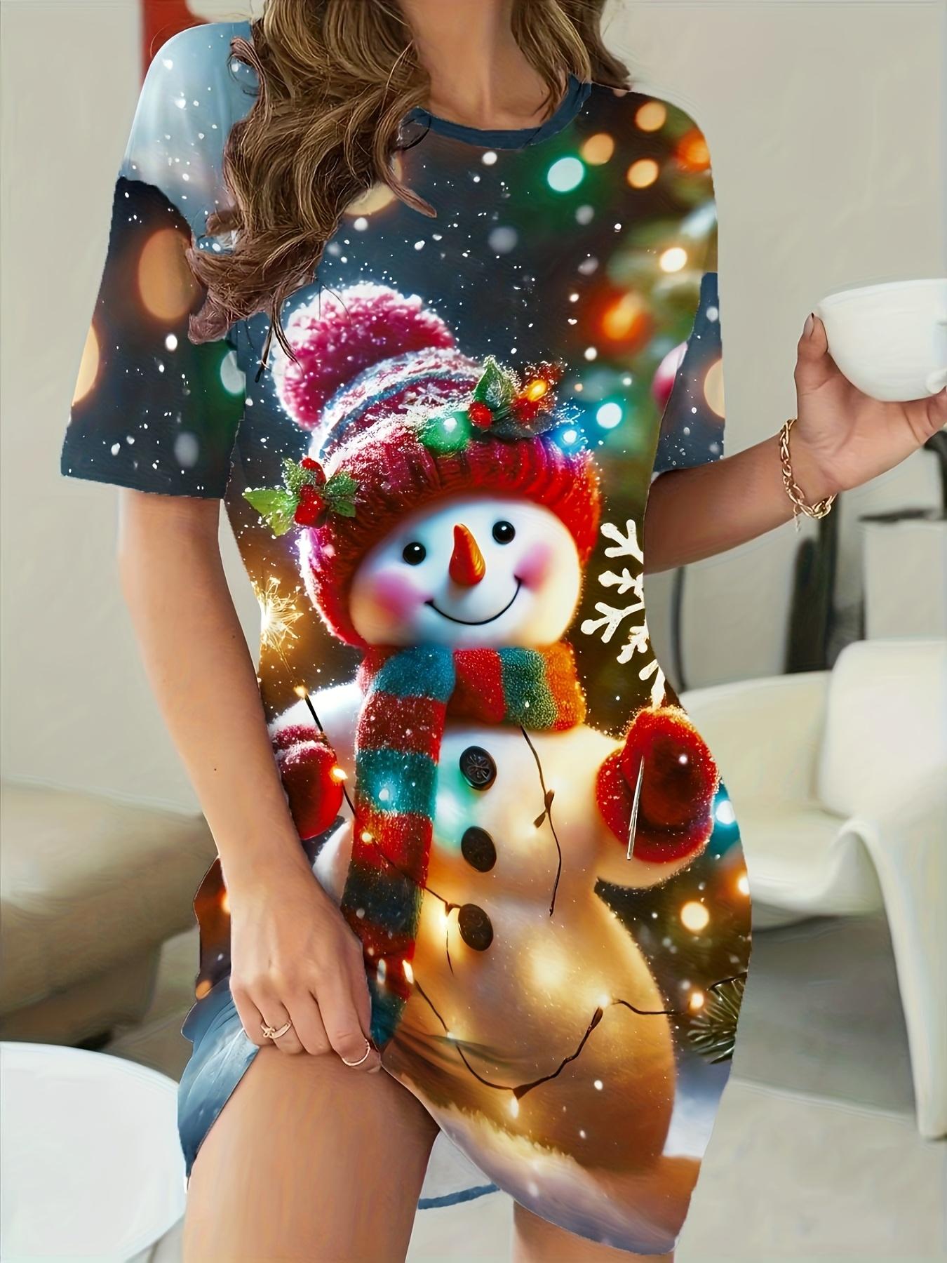 

Women s Cute Snowman Print Casual Sleep Dress 4XL дубильная кора