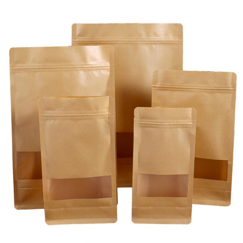 Frosted Kraft Paper Stand-Up Bag with Window for Dog Food and Dried Fruit Packaging