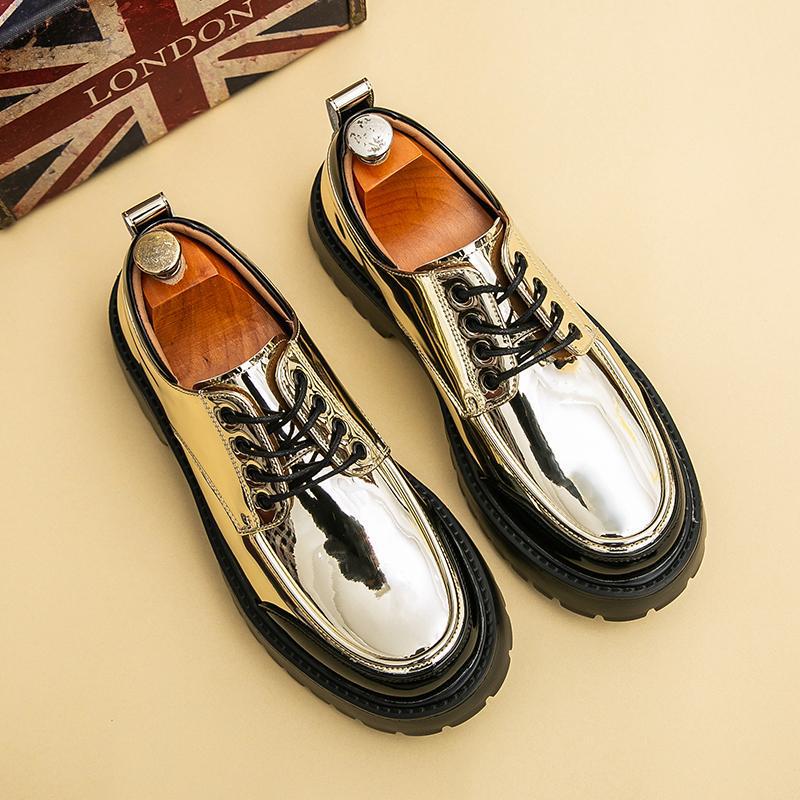 Men s Large Casual Round Toe British Style Leather Shoes - Breathable Business Formal & Wedding Groom Footwear 45 золотой