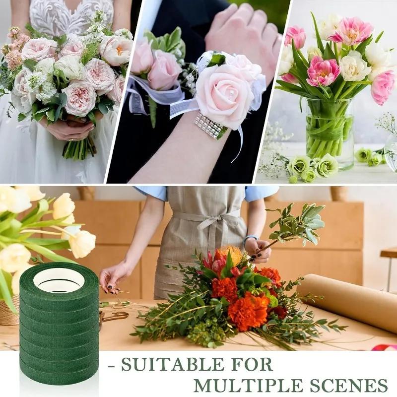 20/1Rolls Green Bouquet Floral Tapes Self-adhesive Stamen Wrapping Paper Tape DIY Flowers Decor for Florist Wedding Party Props