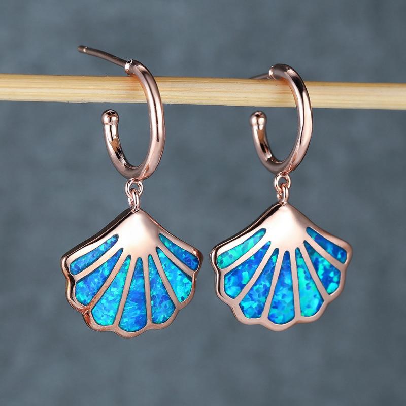 Korean Platinum White Opal Ocean Style Shell Earrings Simple and Versatile Retro Ocean Earrings Jewelry