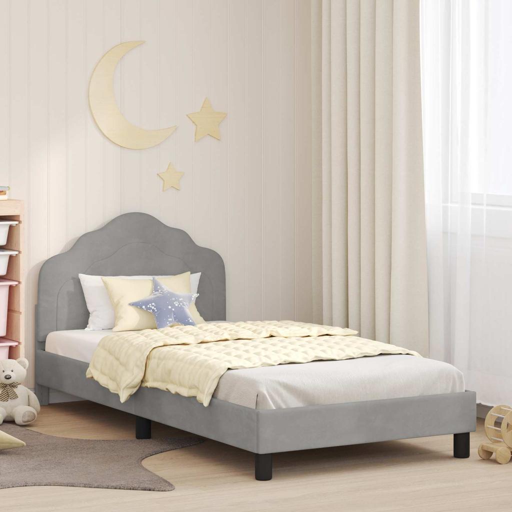 Kids Bed Frame with Headboard Light Grey 80 x 200 cm Velvet