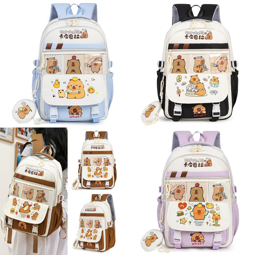 Cute Capybara Student Backpack With Comfortable Shoulder Straps And Cartoon Pattern For School And Daily Use