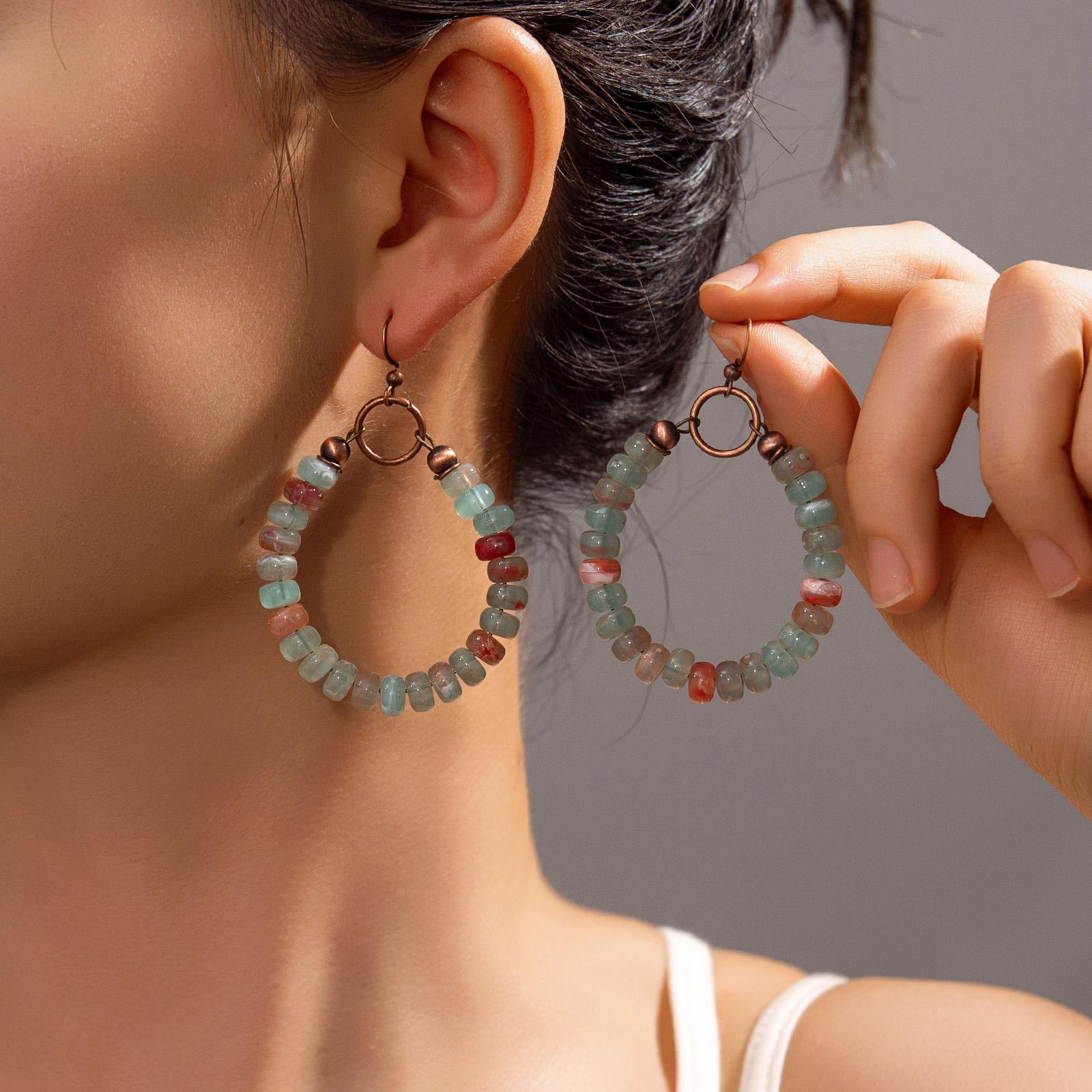 

Bohemian style colored glass bead ring pendant for women s earrings, environmentally friendly alloy earrings