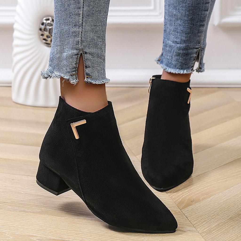 Concise Women Winter Boots 2025 New Suede Dress Women Warm Elegant Boots Mid-Heel Wool Warm Women's Ankle Boots