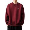 Premium American Style Heavyweight Embroidered Round Neck Men's Winter Hoodie with Velvet, Loose Fit Casual Pullover.