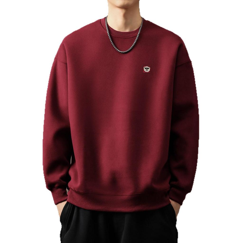 Premium American Style Heavyweight Embroidered Round Neck Men's Winter Hoodie with Velvet, Loose Fit Casual Pullover.