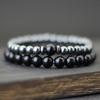 2 Pcs Natural Black Frosted Tiger Eye Stone Bracelet Men Women Gothic Vintage Beaded Brazelets Set Couple Hand Jewellery