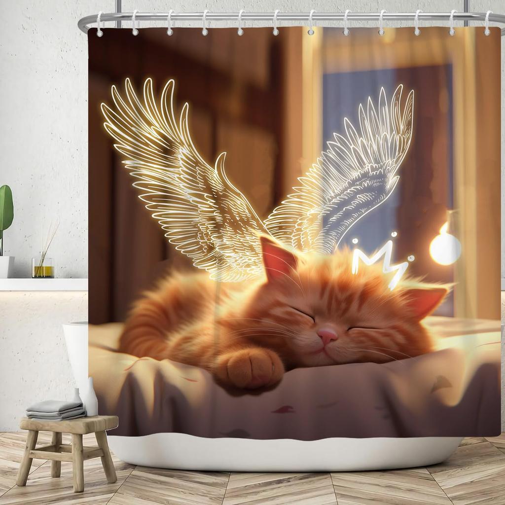 Cute Animal Abstract Style Shower Curtain Cartoon Fun Pet Theme Shower Curtain Children'S Bathroom Decoration With Hook