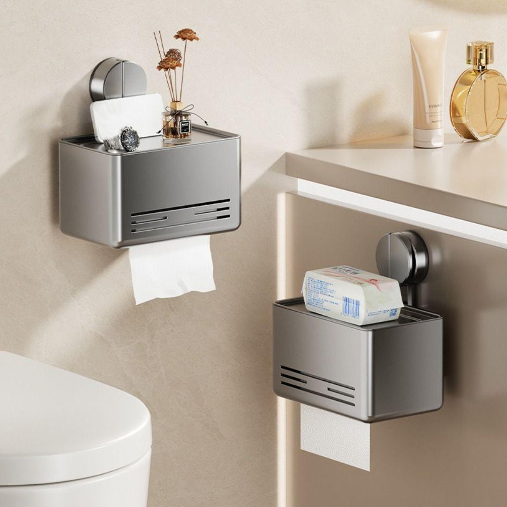 With Drawer Suction Cup Tissue Box Aluminum Wall Mounted Tissue Box Roll Holder  Bathroom Use