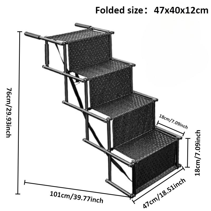 4 Steps Dog Stair Portable Folding Dog Ramps for Car SUV Truck Anti-slip Durable Die-cast Metal Pet Ramp Steps Ladder with Strap