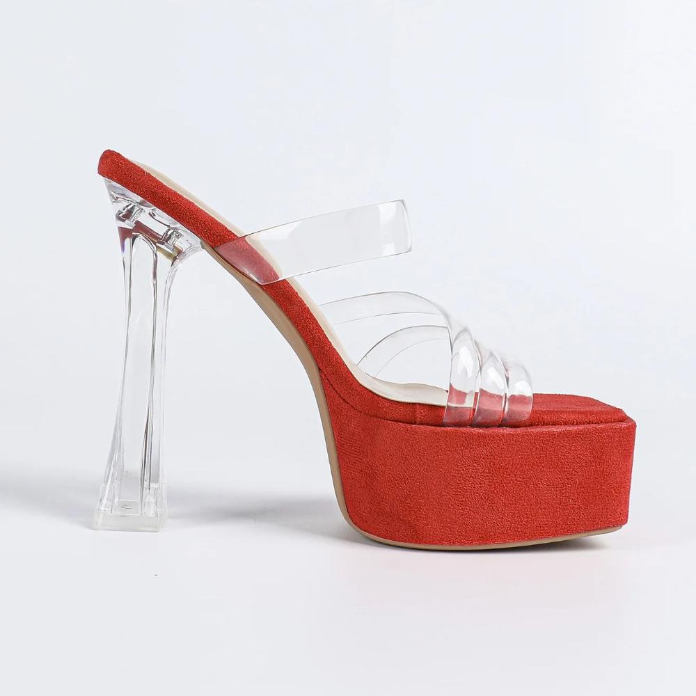 MCLUBGIRL 2026 Summer Wear Crystal Cool Slippers Thick-soled Waterproof Transparent Word With High-heeled Sandals LFD-3640-6