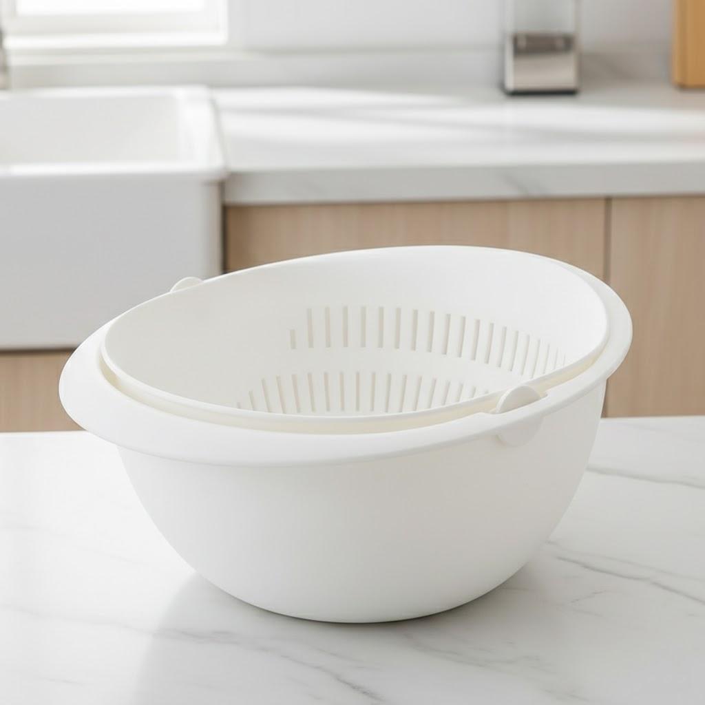 

Vegetable Fruit Cleaning Drain Basket Double Basin Rotating Strainer Picnic Essential Kitchen Tool