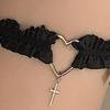 1 pz. Cinghia per anello da gamba con cuore e croce, decorazione con fiocco, elastico antiscivolo, cintura in pizzo gotico, giarrettiera per gamba, Lolita Cosplay, bondage