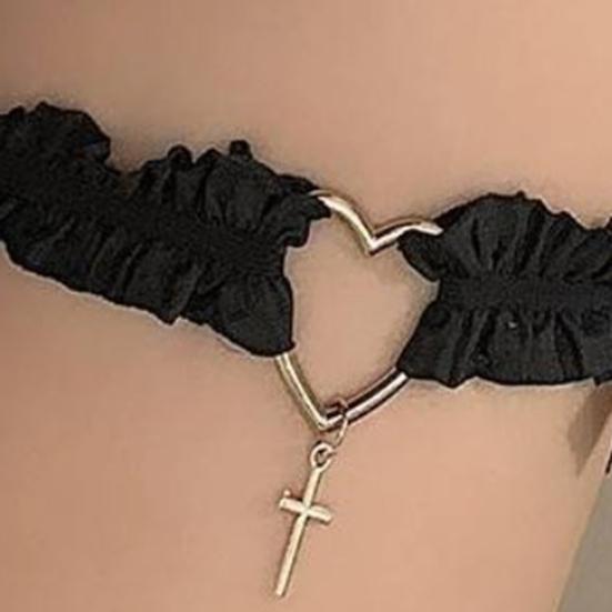 1 pz. Cinghia per anello da gamba con cuore e croce, decorazione con fiocco, elastico antiscivolo, cintura in pizzo gotico, giarrettiera per gamba, Lolita Cosplay, bondage