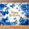 2D Blue Floral Butterfly Birthday Party Photo Booth Backdrop Decor
