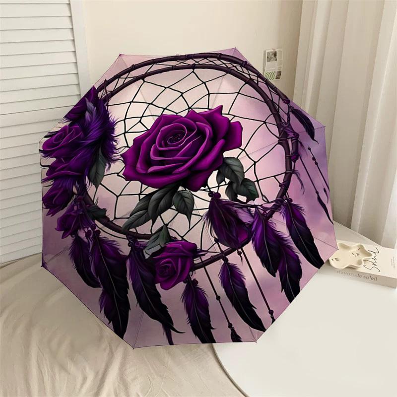 

1pc dreamcatcher roses Automatic Open/Close Umbrella Compact Folding Umbrella with 8-Rib Shaft for Women/Men, Elegant Birthday1251S