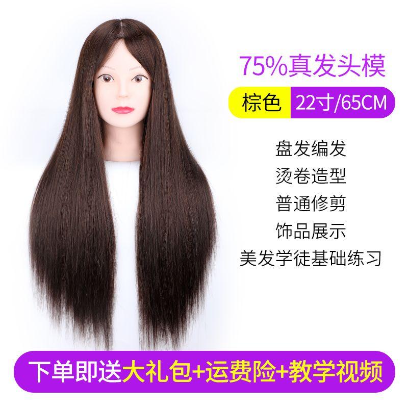 

Mannequin Head Hair Practice Head Model Hairdressing Artificial Hair Hair Dummy Model Fake Model Head Braiding Makeup Perm Wig Brown [75% True Hair + Gift Pack]]
