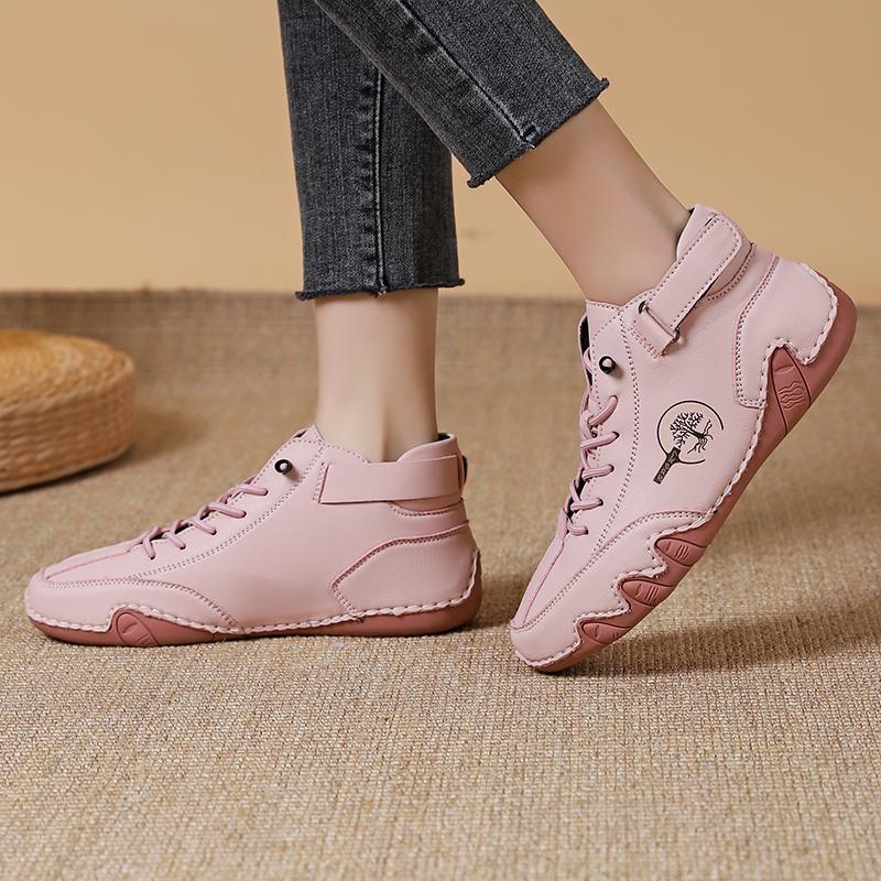 Damen High Top Outdoor Wanderschuhe Rosa Stiefeletten Lässig Weite Zehenkappe Khaki Handgefertigte Schuhe Übergröße