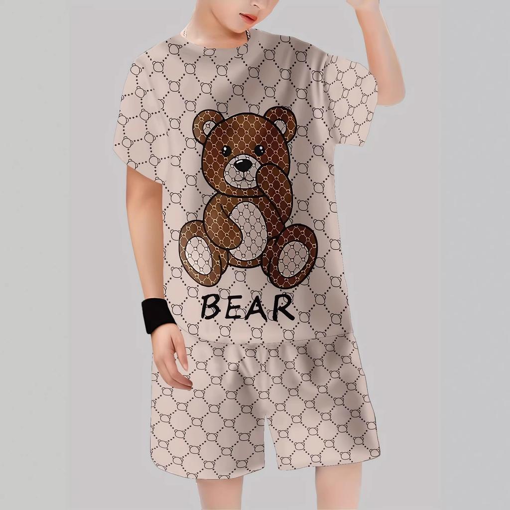 Summer New Casual D Printing Short-sleeved Suit Y Children's Suit Cartoon Letter New