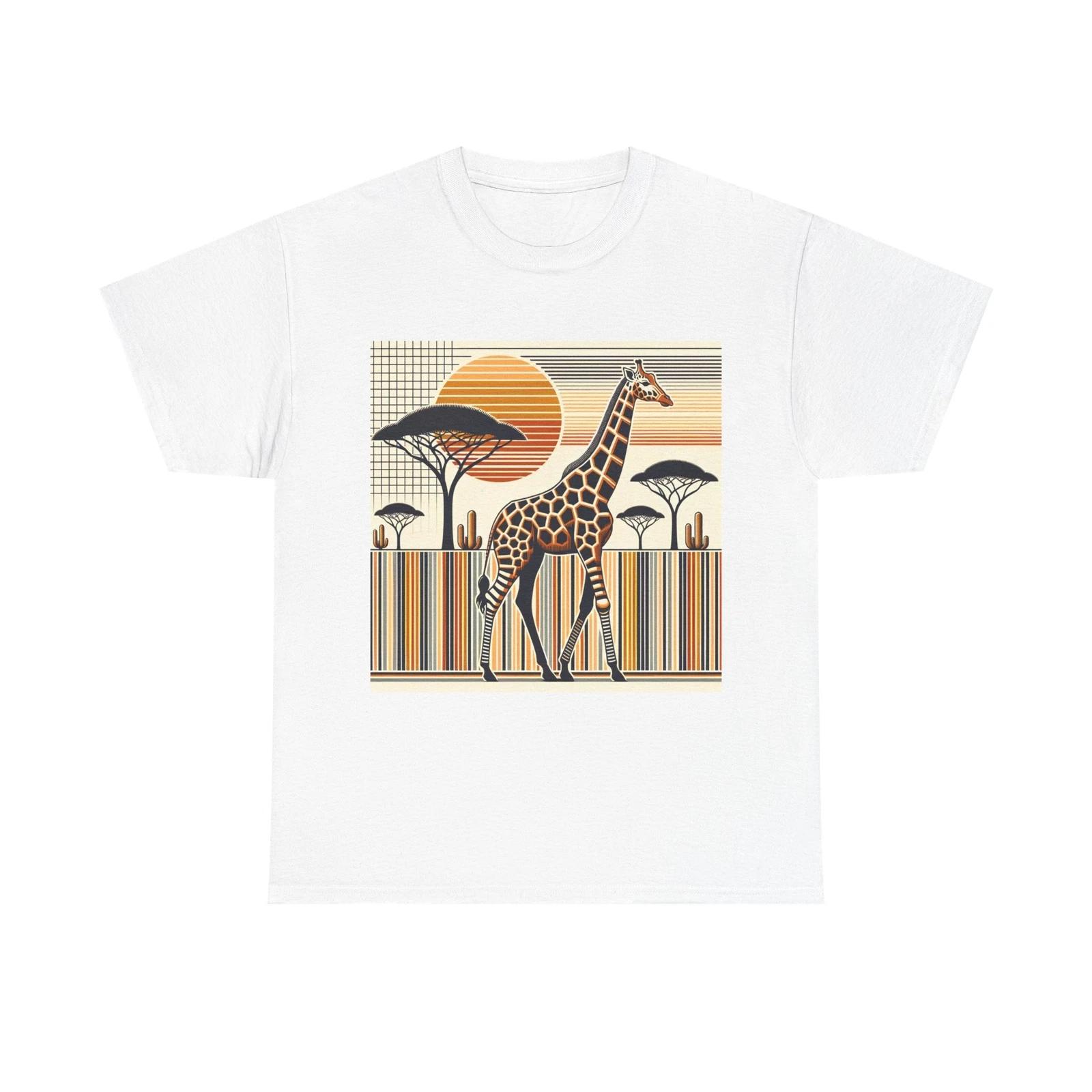 Unisex Adult T Shirt Mid Century Giraffe Animal Retro Design M