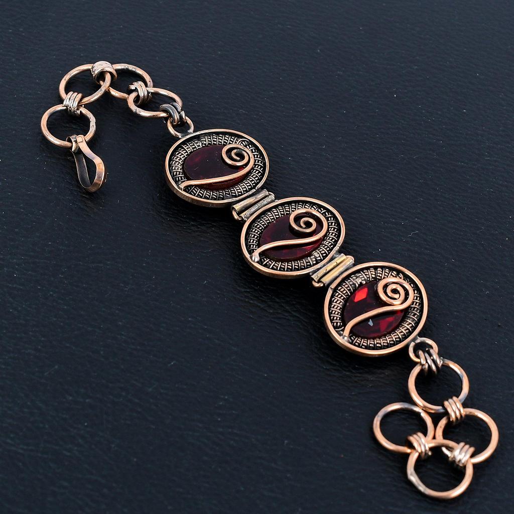 Roter Granat Armreif, Handgefertigter Schmuck Verstellbarer Armreif, 999 Kupferdraht Umwickeltes Armband, Geschenk Für Ihn Echter Edelstein Armreif