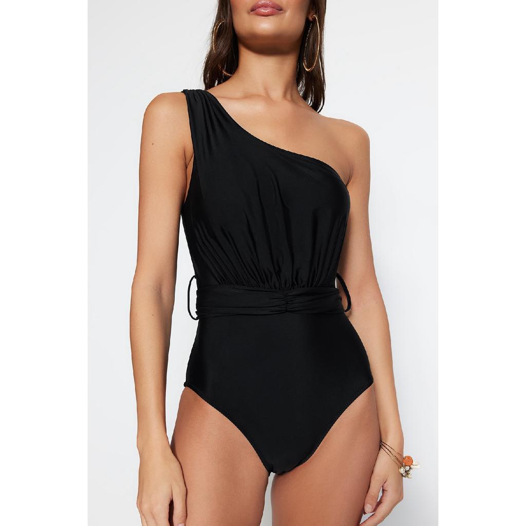 Red One Shoulder Draped Swimsuit Tbess21ma0145