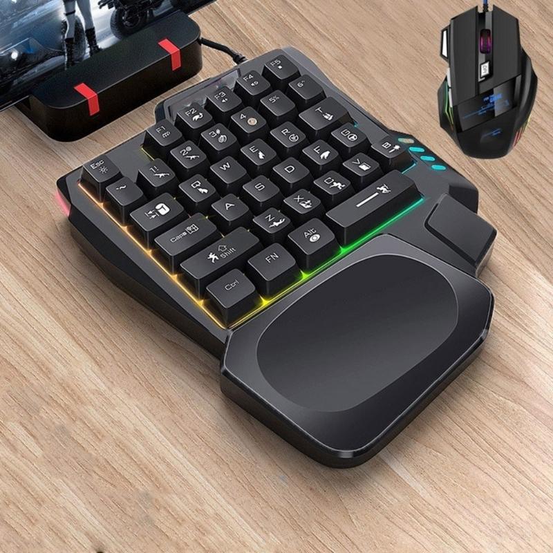 One Handed Gaming Keyboard, 14-Key with Backlight USB Corded Keypad with Hand Rest and Shine Through
