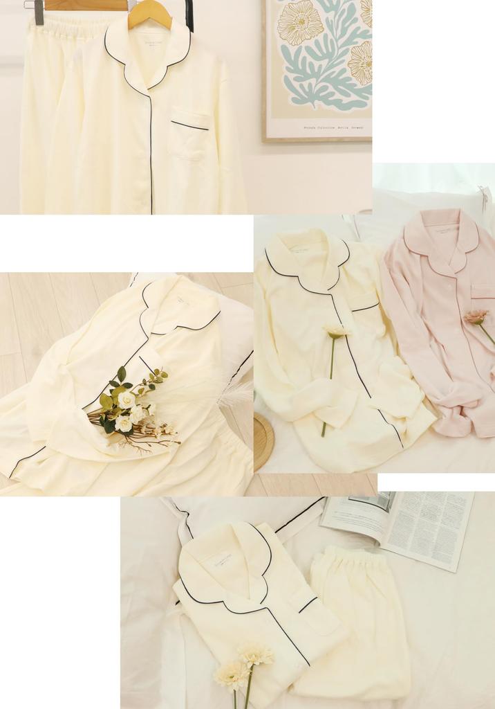 SUIMIN CARE Women's Soft-Twist Gauze Knit Shirt Pajamas, Made in Japan, Long Sleeve, 100% Cotton, Spring/Autumn (L, Ivory (Solid))