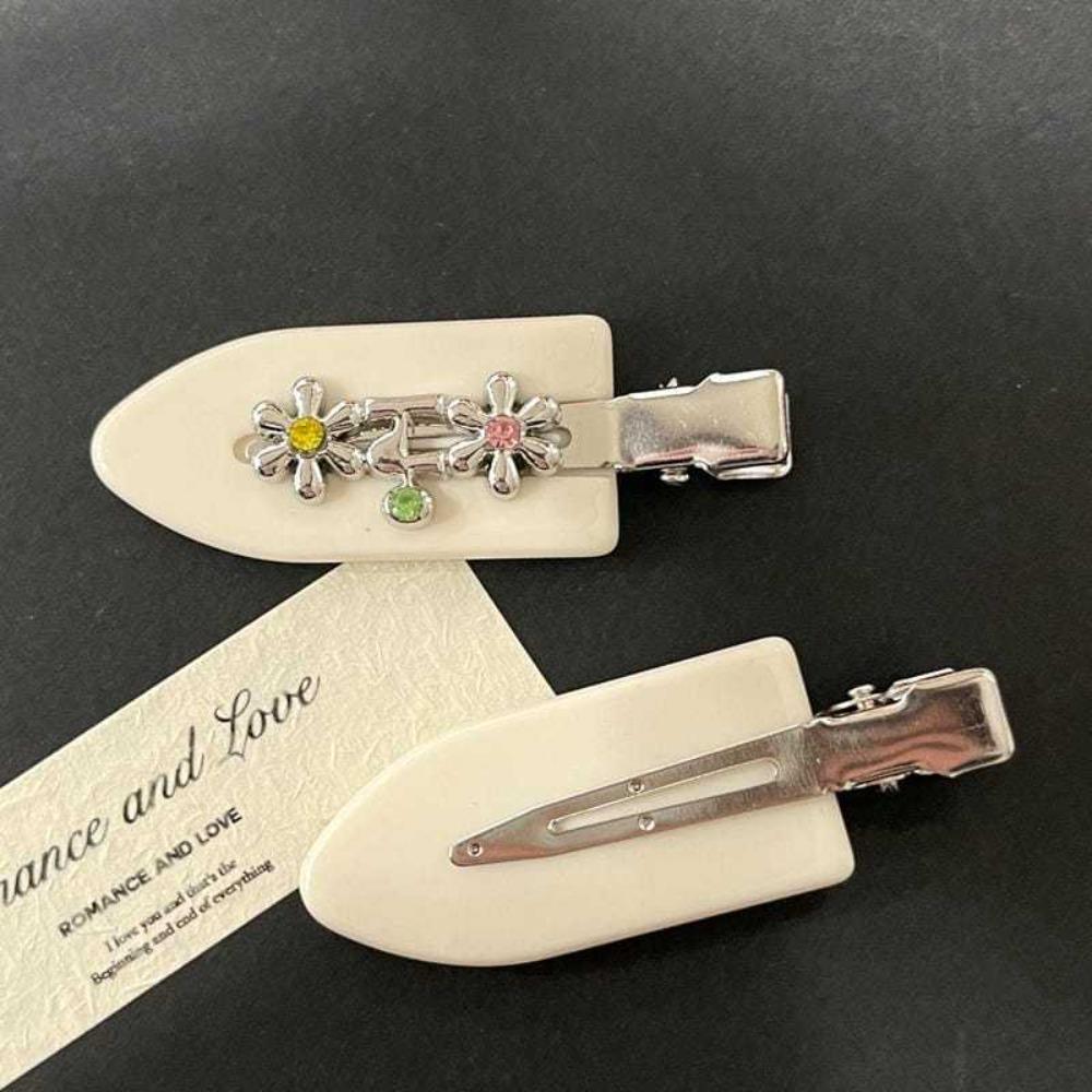 Sweet Rhinestones Duckbill Clip Acetate Hair Clip Cute Metal Flower Clip  Hair Accessories
