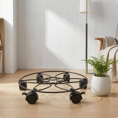 Lockable Caster Plant Stand Wire Frame Round Rolling Pot Base Metal Lawn Accessory for Garden