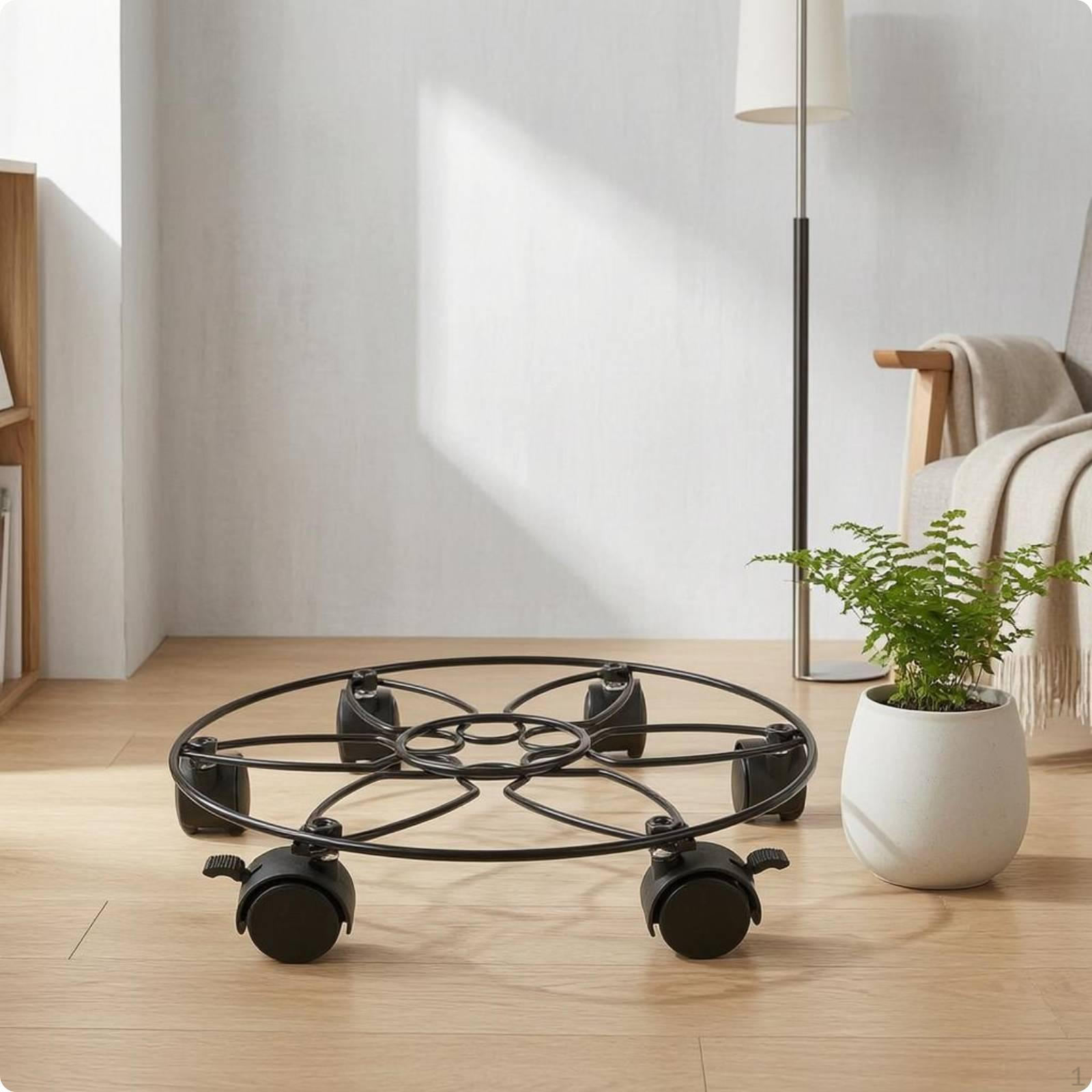 Lockable Caster Plant Stand Wire Frame Round Rolling Pot Base Metal Lawn Accessory for Garden
