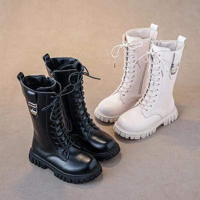 Bottes Longues en Cuir pour Filles Couleur Unie Style Britannique Enfants Princesse Bottes Hautes Mode Enfants Défilé Boucle Bottes Classique Chic