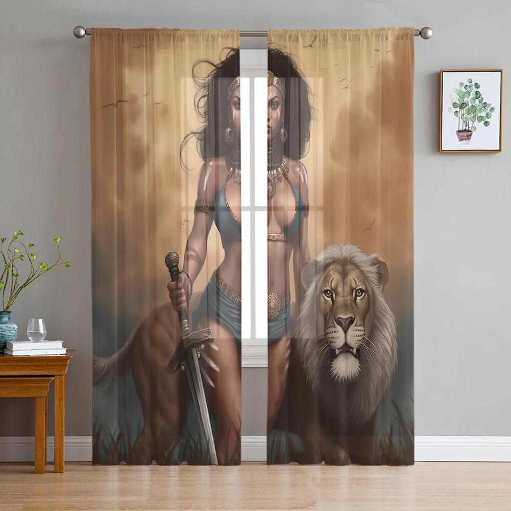 African Woman Skirt Texture Tulle Curtains for Living Room Bedroom Sheer Curtain for Balcony Hall Fashion Printed Home Drapes