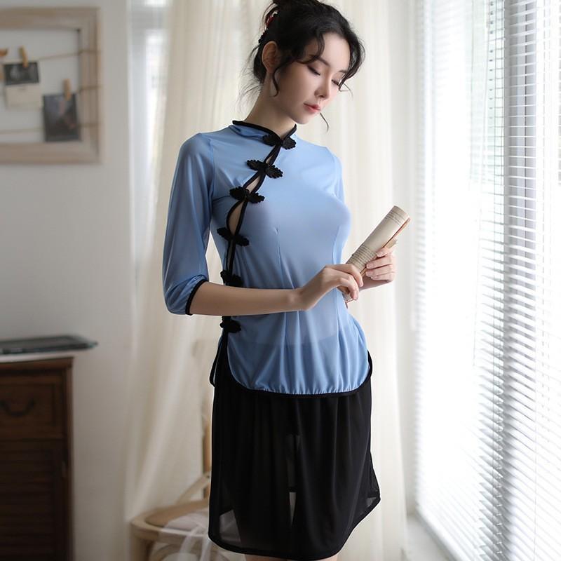 Seksi Kadın İç Giyim Örgü Robe Cheongsam Transparan Babydoll İç Giyim Pijama Erotik Seks Kıyafetleri