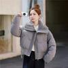 Womens Short Cotton Puffer Jacket With Faux Fur Collar Loose Fit Winter Coat Daily Wear