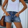 Sommer perforierte gekräuselte elastische Denim-Shorts mit hoher Taille Damenmode Damenbekleidung