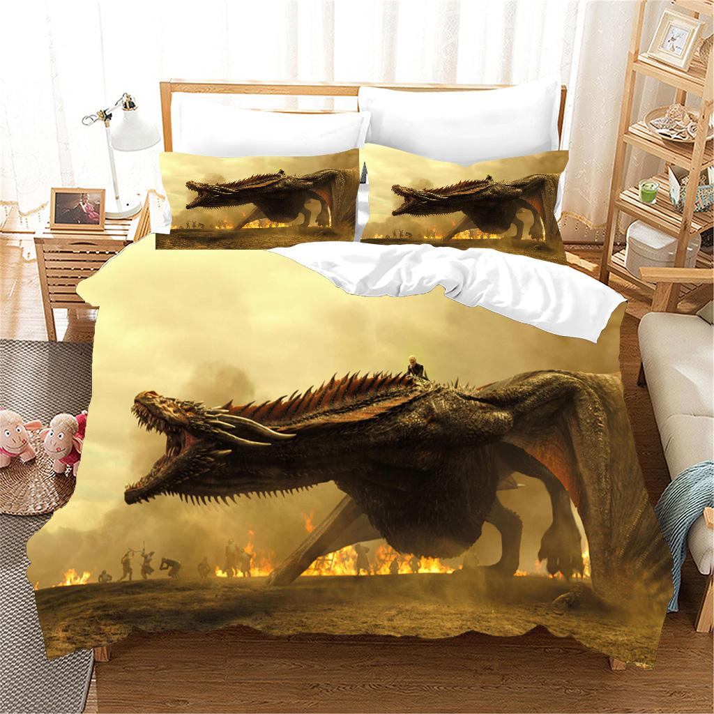 Dinozauri 3d care zboară în câmpul de luptă antic Seturi de lenjerie de pat 3 buc Set cuvertură de pat din microfibră din poliester și husă de pernă 2 buc