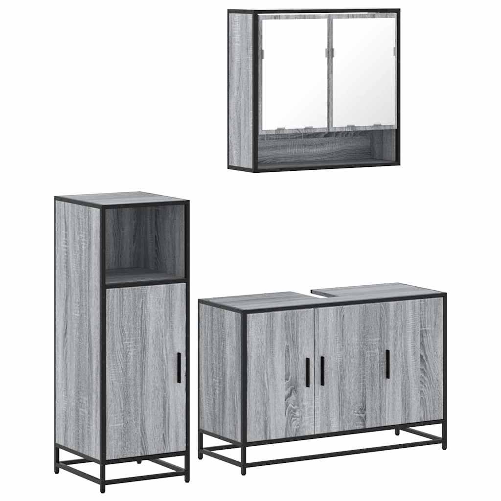 3 Piece Bathroom Furniture Set Grey Sonoma Particleboard