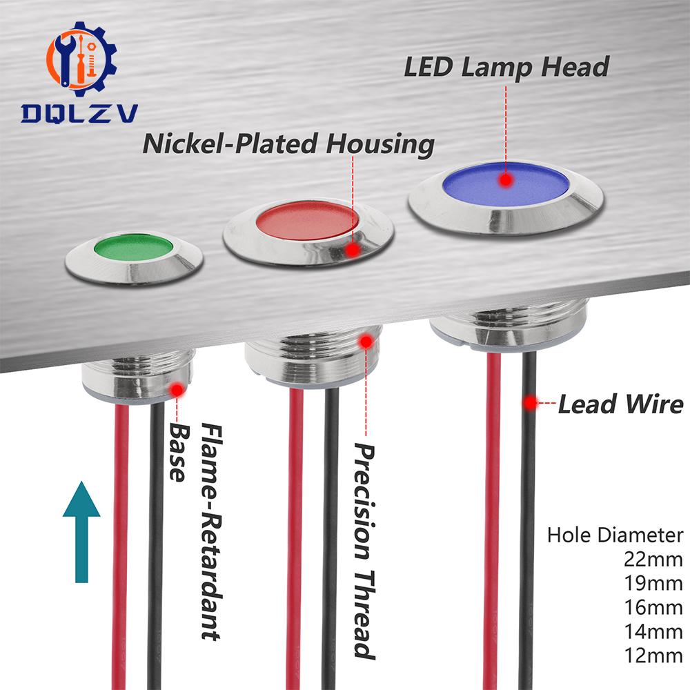 6mm 8mm 10mm 12mm 14mm 16mm 19mm 22mmWaterproof IP67 Metal LED Warning Indicator Light Signal Lamp Pilot Wire 3V 12V 24V 48V