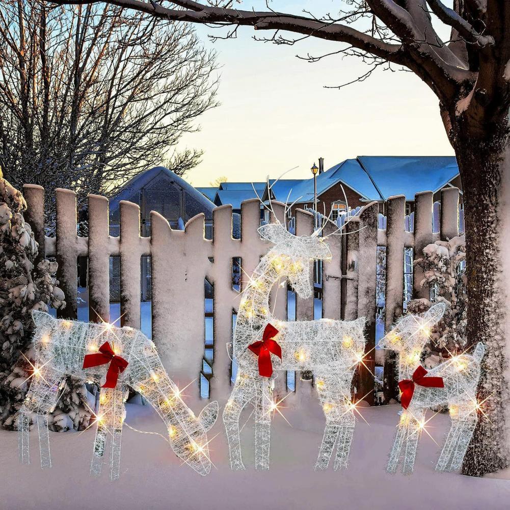 2025 Metal Deer Decoration Outdoor Reindeer Statues with LED Light Glowing Reindeer Ornament for Lawn Garden Yard